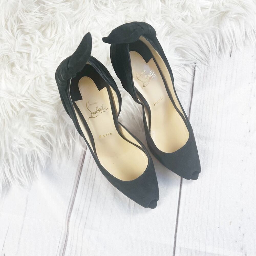 Christian‎ Louboutin Barbara 100mm Women's Black Suede Peep Toe Heels Size 39 - Picture 2 of 8